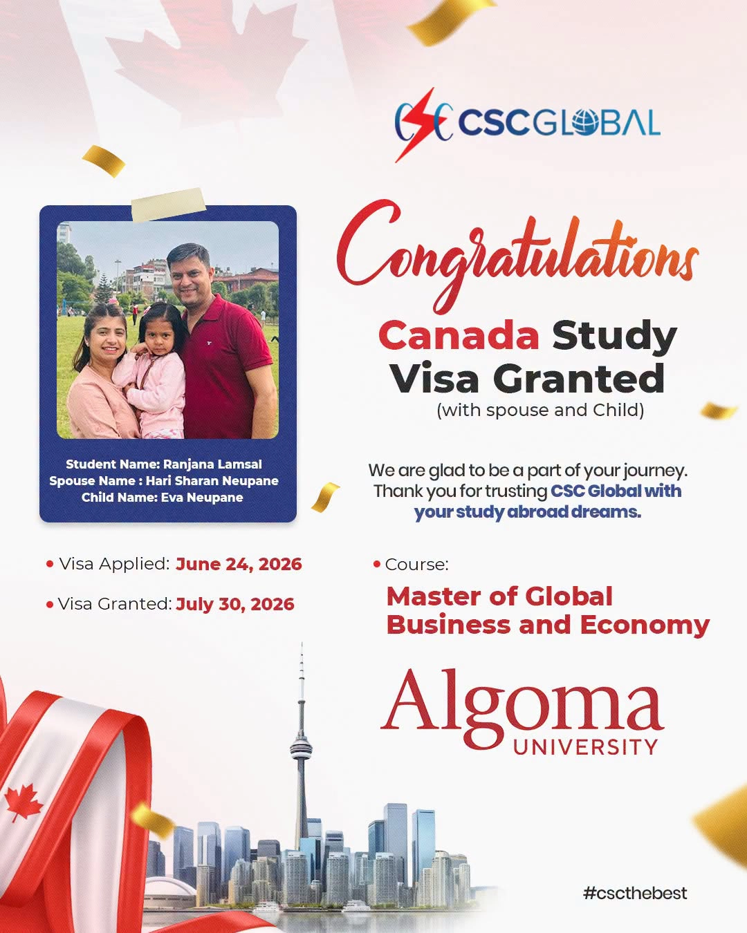 Study Visa With Spouse & Child